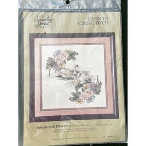 Swans and Flowers Picture Linen to Cross Stitch Kit Candamar Designs